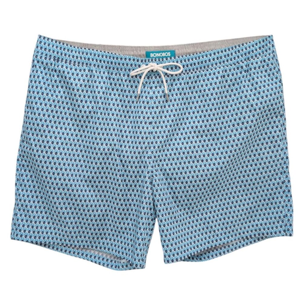 Bonobos Swim Trunks Mens Blue Printed Drawstring Lined Swimsuit 7" Size 2XL
